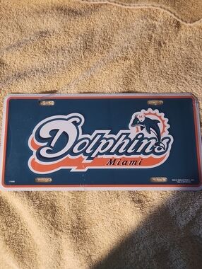 Miami Dolphins Metal License Plate - Navy & Orange